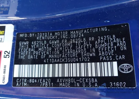 2025 Toyota Camry Se z USA, uszkodzony, nr VIN 4T1DAACK3SU041702